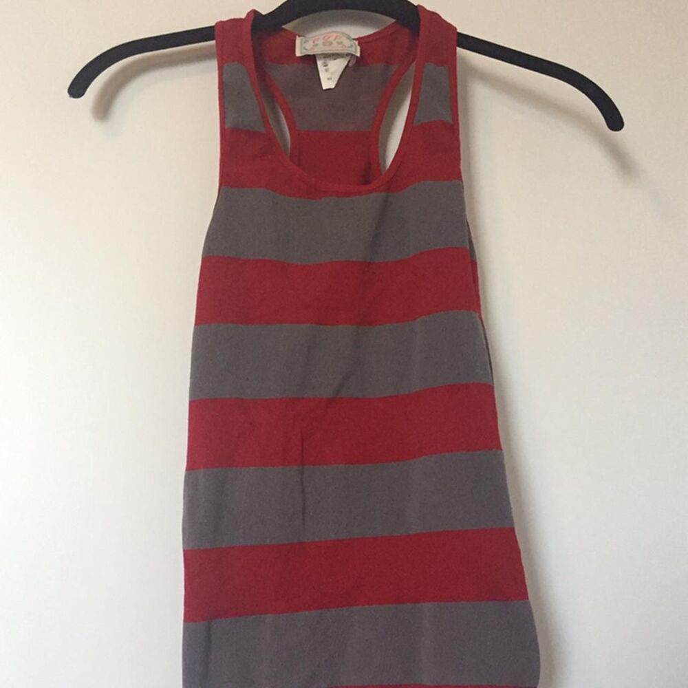 F&F Striped Racerback Tank Top Red Gray One Size Fits Most OS Stretch Knit